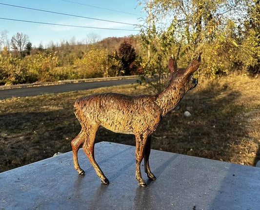 Antique Austrian Vienna Cold Painted Bronze Figure of Doe Deer1