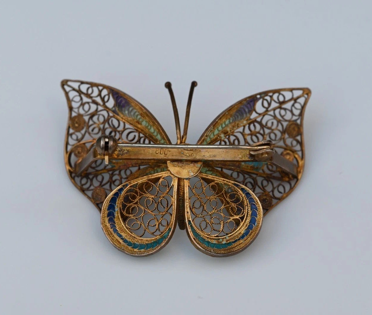 Gorgeous Gold Gilt 800 Silver Enameled Butterfly Brooch / Pin3