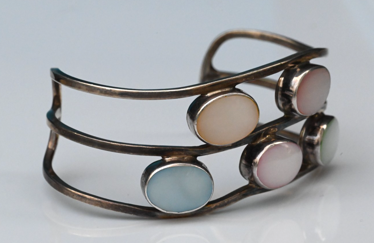 Multi-Band Sterling Silver Cuff Bracelet with Colorful Mother-of-Pearl Accents2