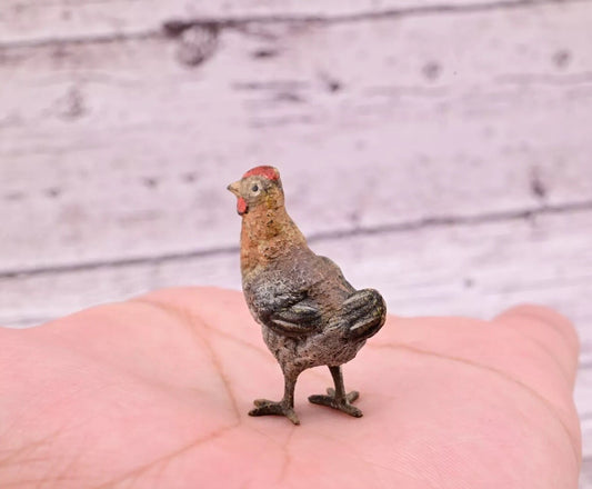 Lovely Old Antique Austrian Vienna Cold Painted Bronze Figure of Young Farm Hen1