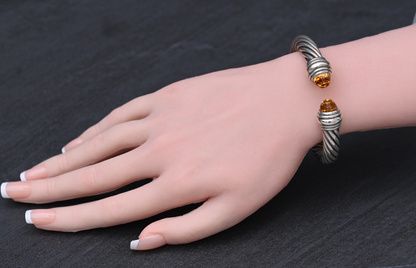 Classic David Yurman Sterling Silver Cable Bracelet with 14k Gold & Citrine Gems0