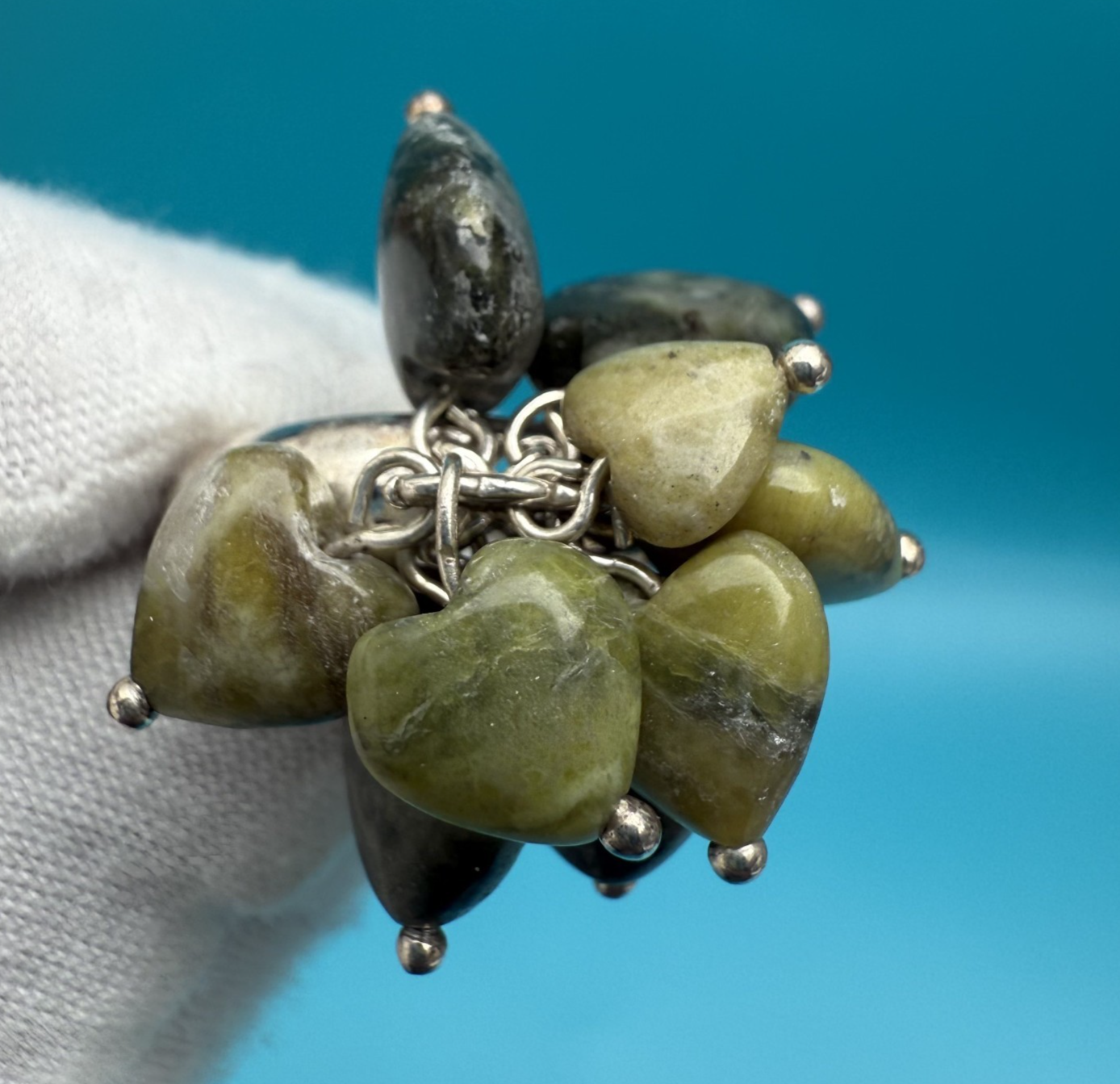 Lovely Sterling Silver Connemara Marble Dangling Hearts Ring1