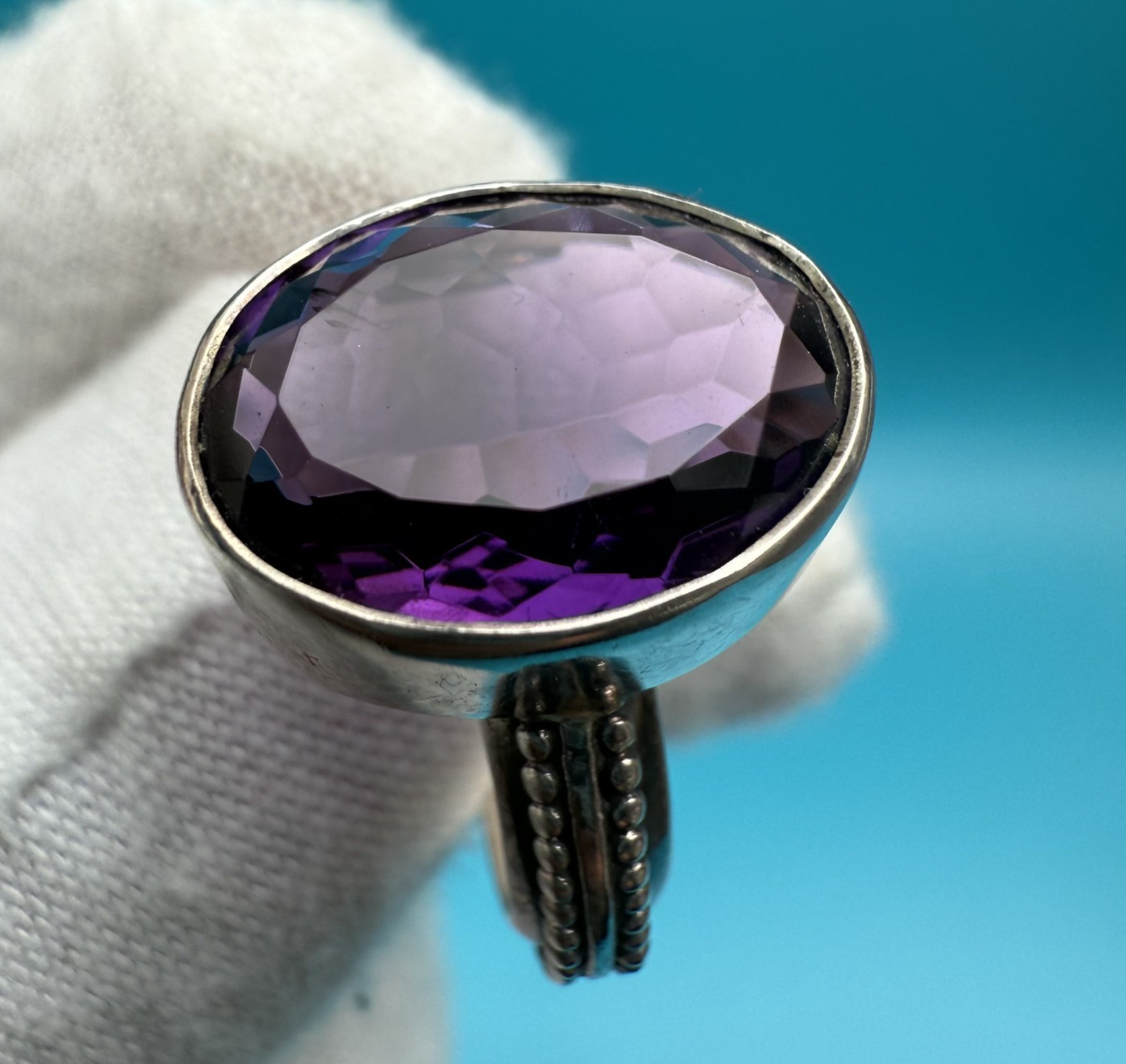 Stunning Royal Purple Faceted Amethyst Gemstone & Sterling Silver Ring3
