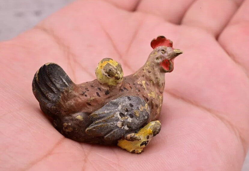 Attractive Antique Austrian Vienna Cold Painted Bronze Figure Hen With Chicks8