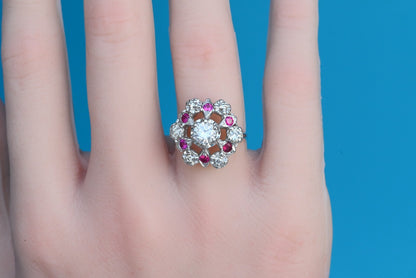 Stunning 14K White Gold .50ct Diamond Ring with Floral Halo of Rubies & Diamonds2