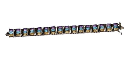 Beautiful Vintage Multi Gemstone & Sterling Silver Bracelet Marked NF0