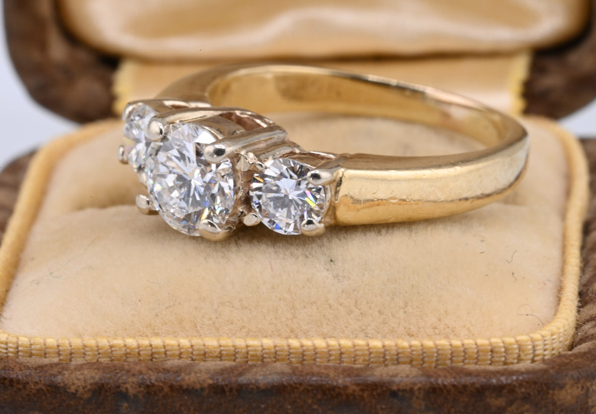 Beautiful Three stone 1.25 cttw Diamond & 14k Yellow Gold Ring IGI Certified3