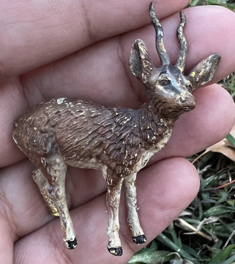 Antique Austrian Vienna Cold Painted Bronze Figure of Antelope / Stag0