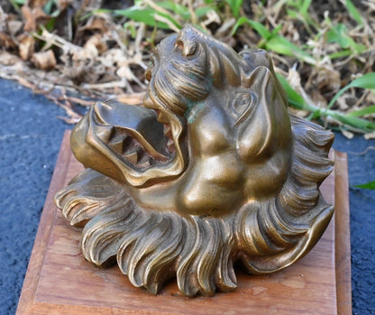 Superb Antique / Vintage Solid Bronze Lion Head Wall Ornaments5