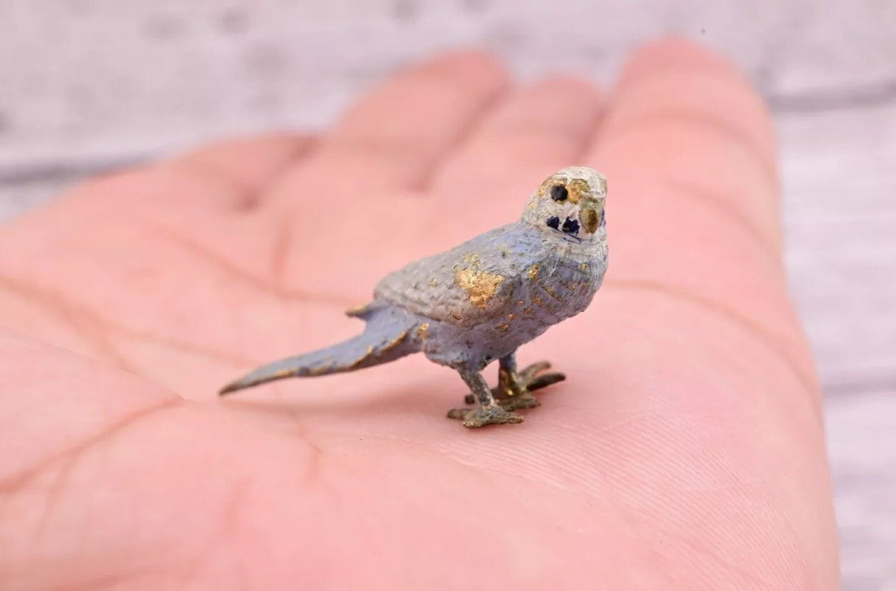 Lovely Antique Austrian Vienna Cold Painted Bronze Figure of Gray Blue Parakeet10