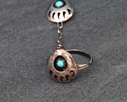 Early Vintage Southwestern Slave Bracelet with Turquoise Gems Bearpaw Motif1