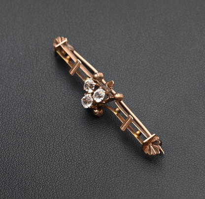 Antique Victorian-era 10K - 12K Bar Brooch Pin w/ Natural Old Mine Cut Diamonds2