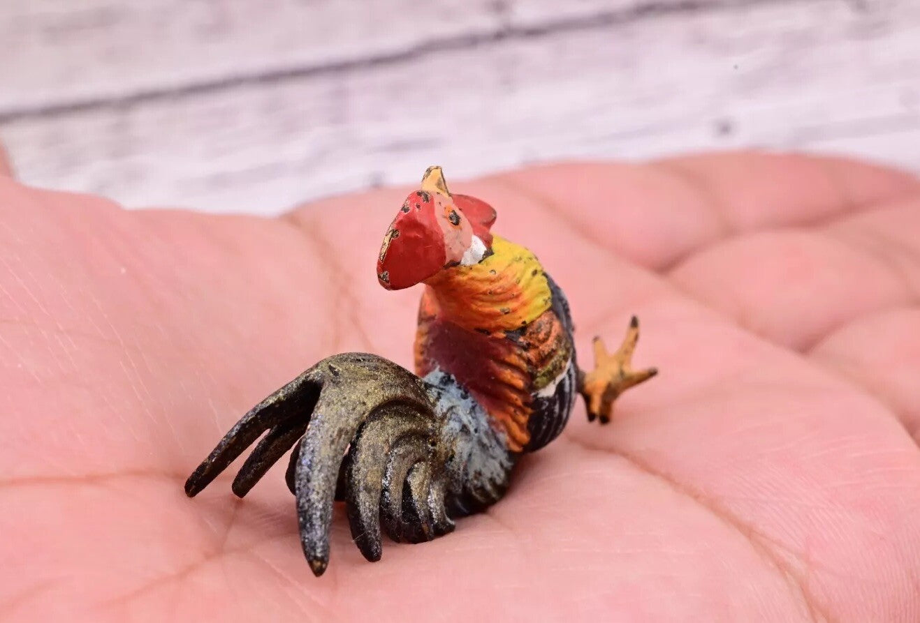 Early Antique Austrian Vienna Cold Painted Bronze Figure of Miniature Rooster12