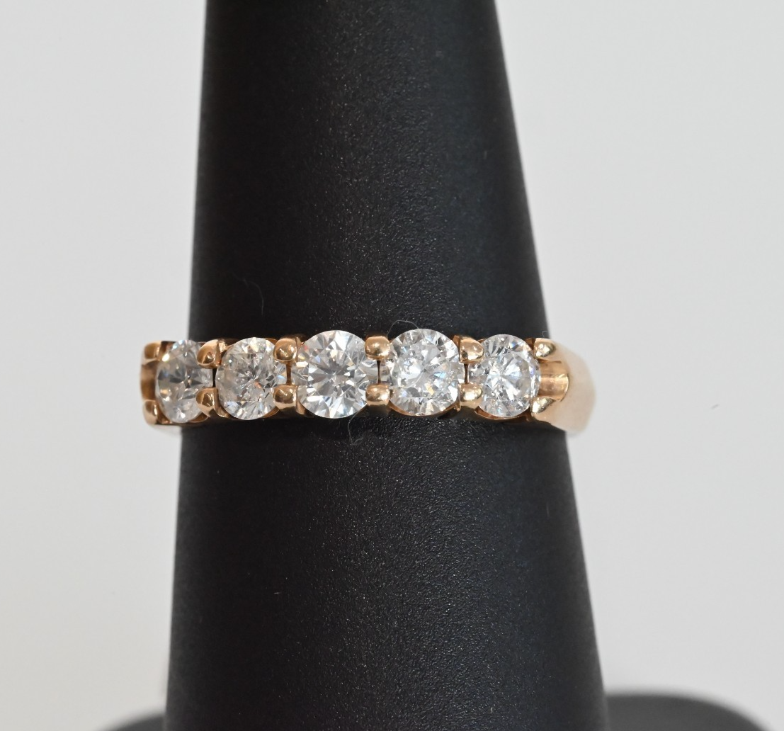 Lovely  14K Yellow Gold 5 Stone 1 Cttw Diamond Band Signed MAC  IGI Certified0