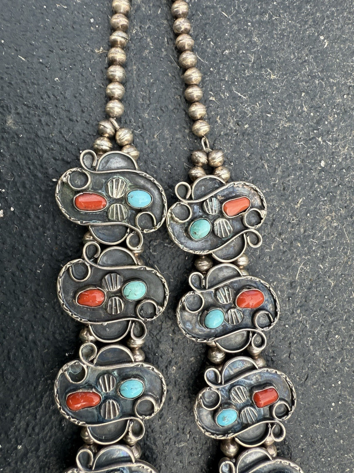 Huge Native American / Southwestern Sterling Silver Squash Blossom Necklace 304g9