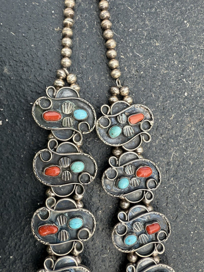 Huge Native American / Southwestern Sterling Silver Squash Blossom Necklace 304g9