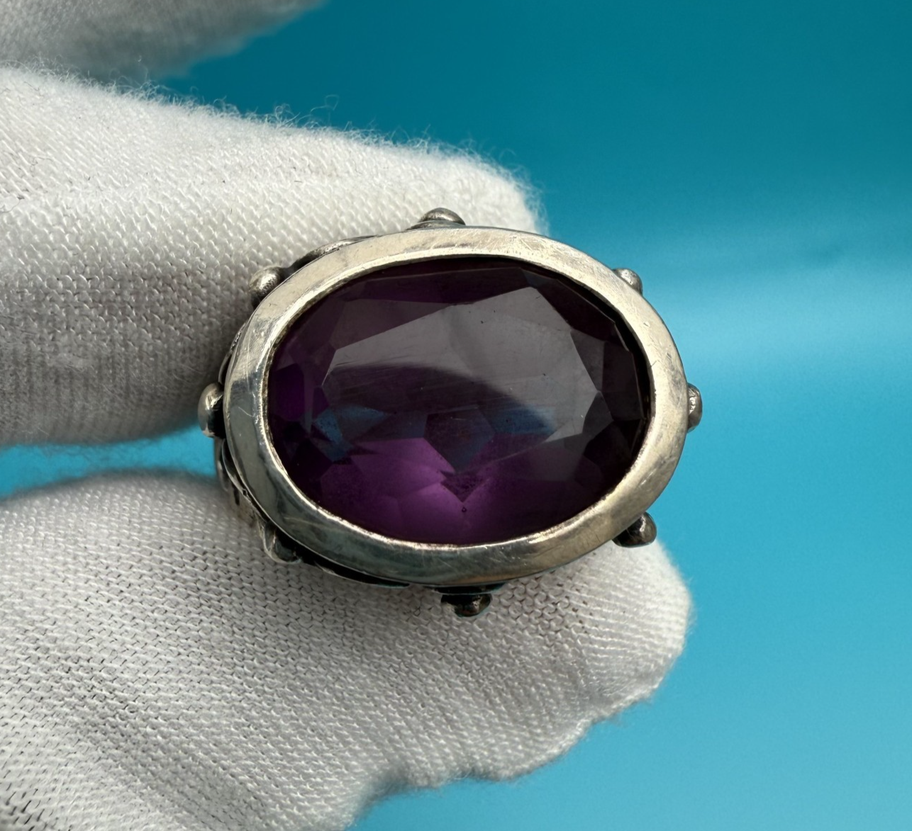 Amazing Sterling Silver Ring with Large Faceted Amethyst Gemstone5