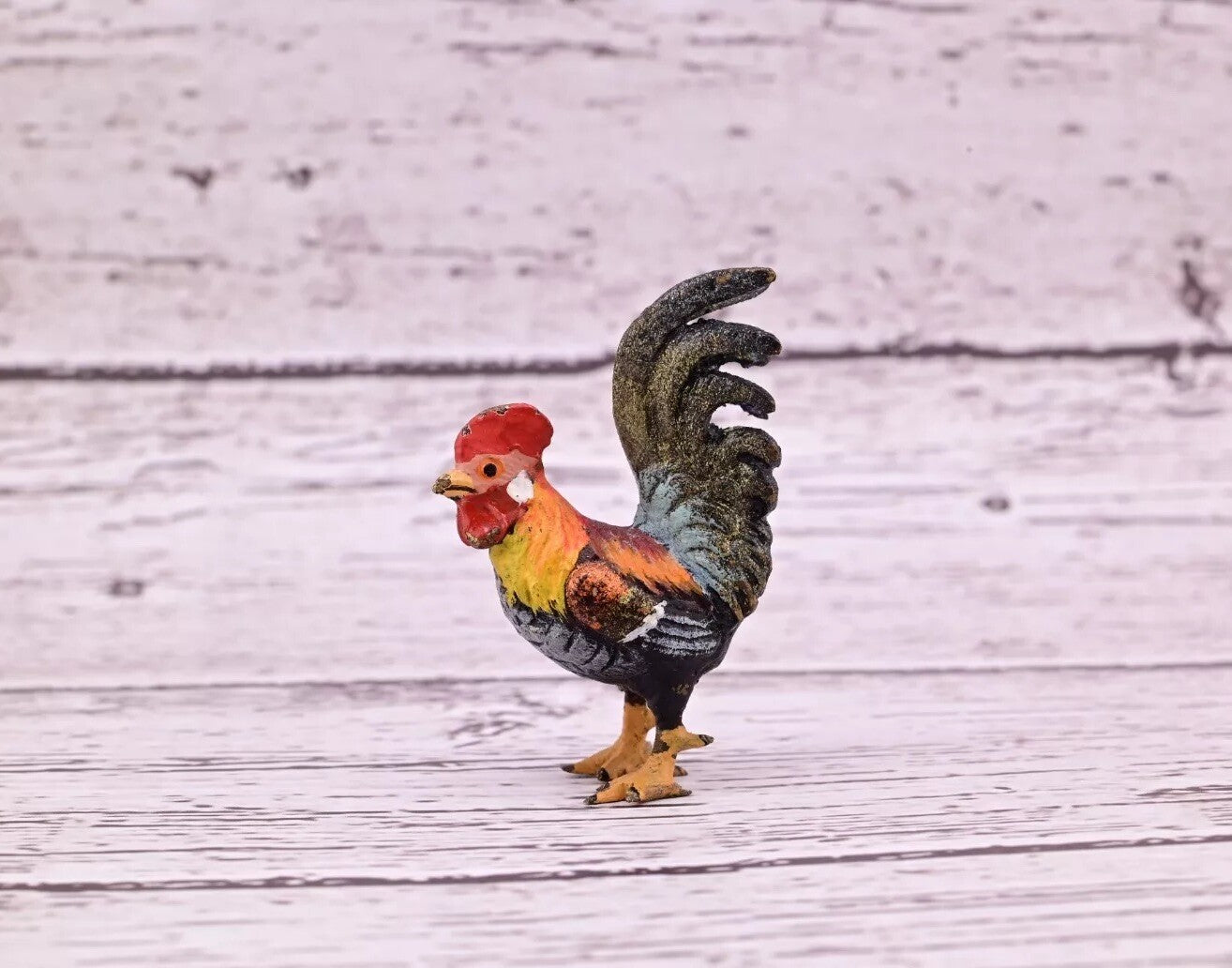 Early Antique Austrian Vienna Cold Painted Bronze Figure of Miniature Rooster0