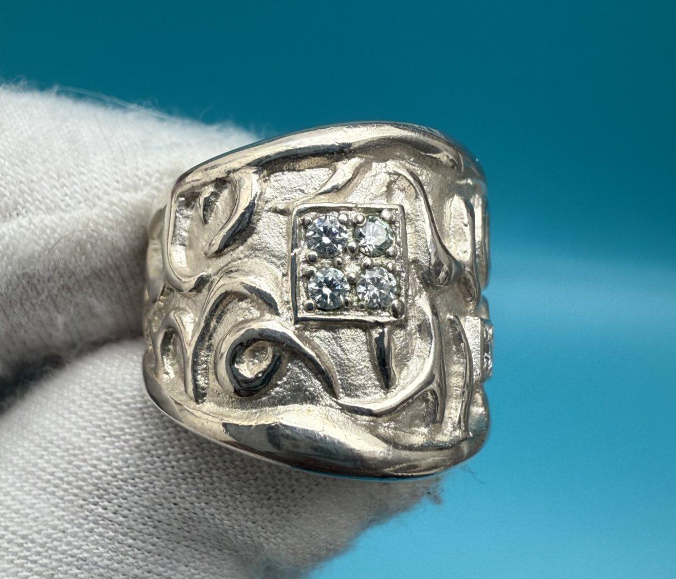 Gorgeous Abstract Vintage Sterling Silver Ring Signed SG4