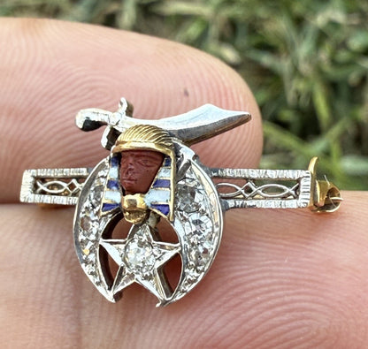 High Quality Antique 1900s Mason Masonic Egyptian Pharaoh 14k & Diamond Brooch2