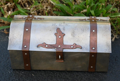 Superb Arts & Craft Trinket Treasure Box in Sterling Silver with Copper Trims1