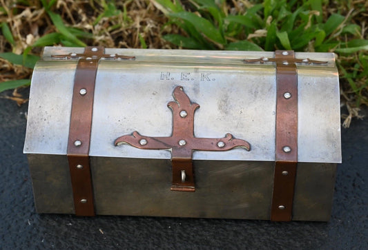 Superb Arts & Craft Trinket Treasure Box in Sterling Silver with Copper Trims1