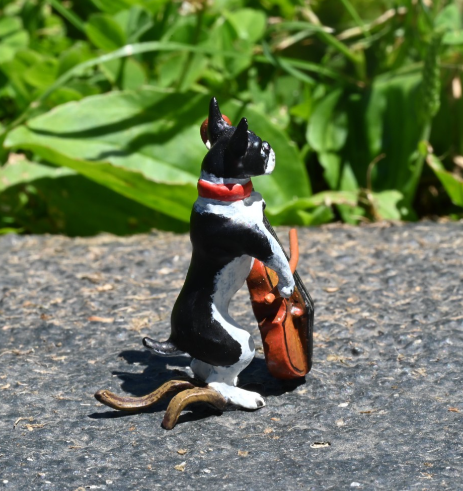 Austrian Vienna Cold Painted Bronze Figure of Boston Terrier Playing Cello /Bass4