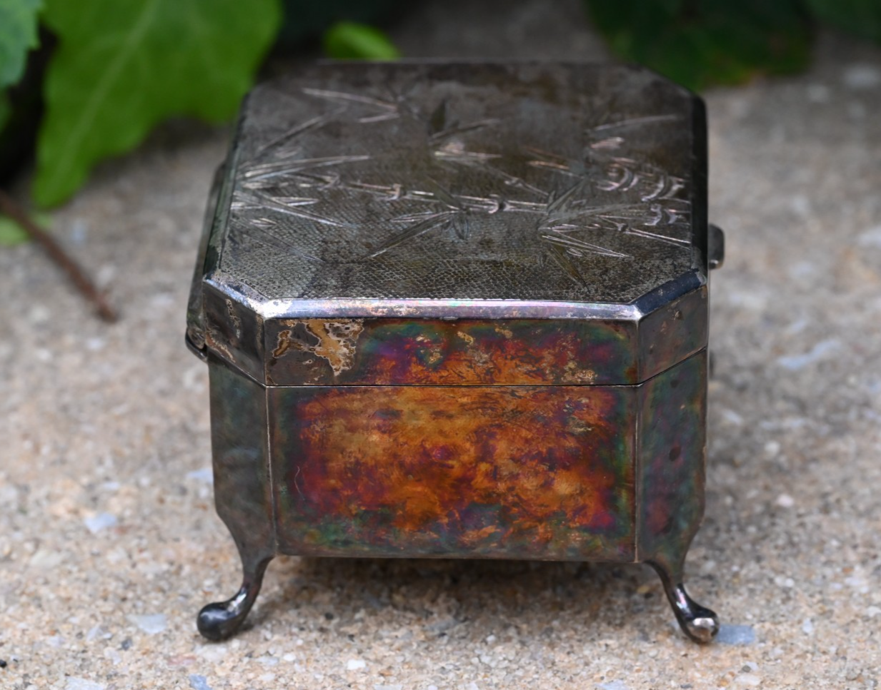 Antique Bamboo Design Tack Hing Hong Kong Export Silver Jewelry / Trinket Box6