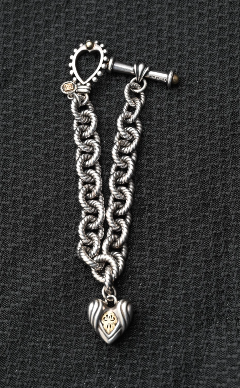 Designer William Schraft 18k & Sterling Silver Toggle Heart Charm Bracelet0