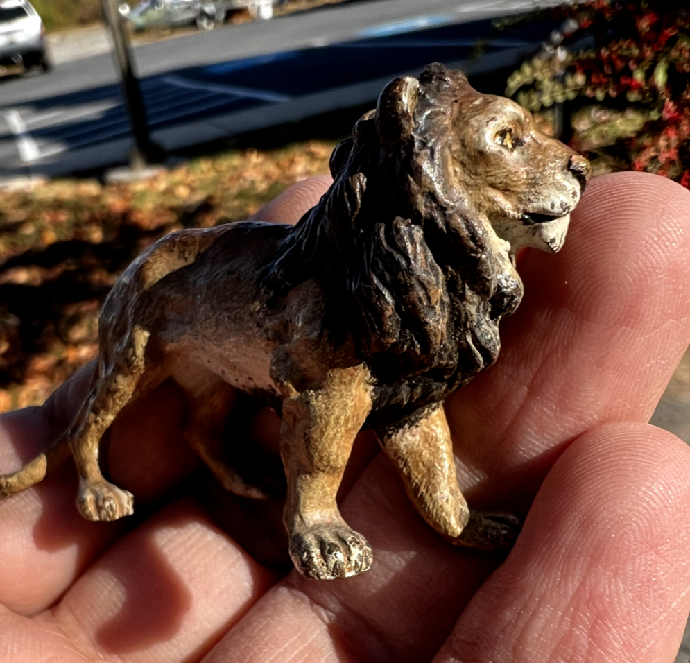 Antique Austrian Vienna Cold Painted Bronze Figure of Standing Lion9