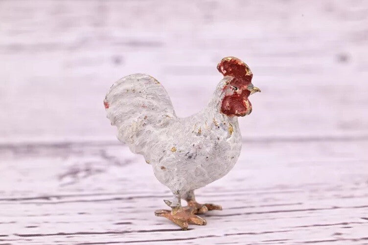 Stunning Antique Austrian Vienna Cold Painted Bronze of Little White Chicken9