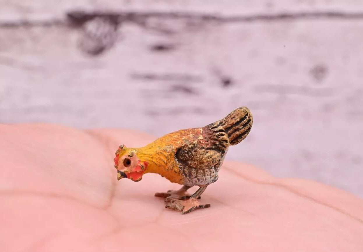 Super Cute Antique Austrian Vienna Cold Painted Bronze Figure of Chicken0