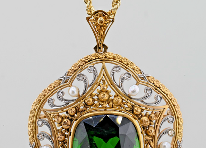 Antique 19th C. Victorian Heirloom Pendant / Brooch with Huge Tourmaline in Gold6