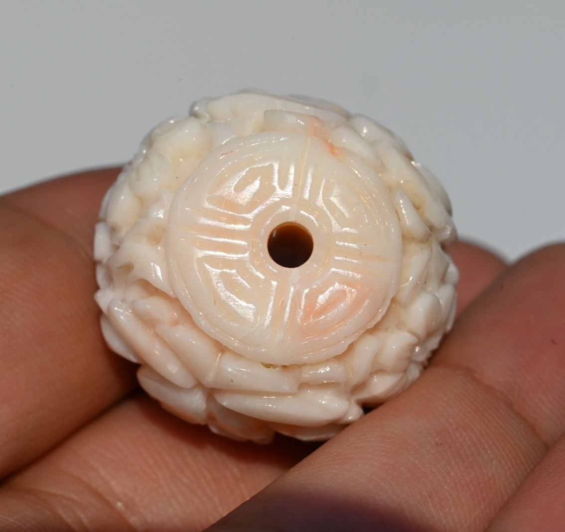 Large Natural Angel Skin Coral Carved Beads Japanese or Chinese7