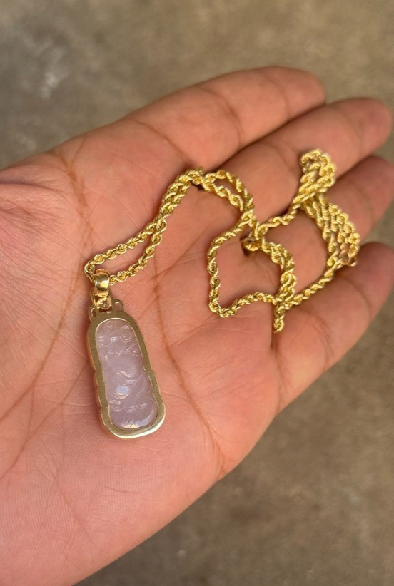 14K Y  Gold Necklace Chinese Carved Light Purple Jadeite Jade Pendant w/ Diamond10