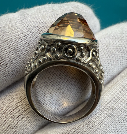 Awesome Mongolian Style Faceted Dome Citrine Sterling Silver Ring2