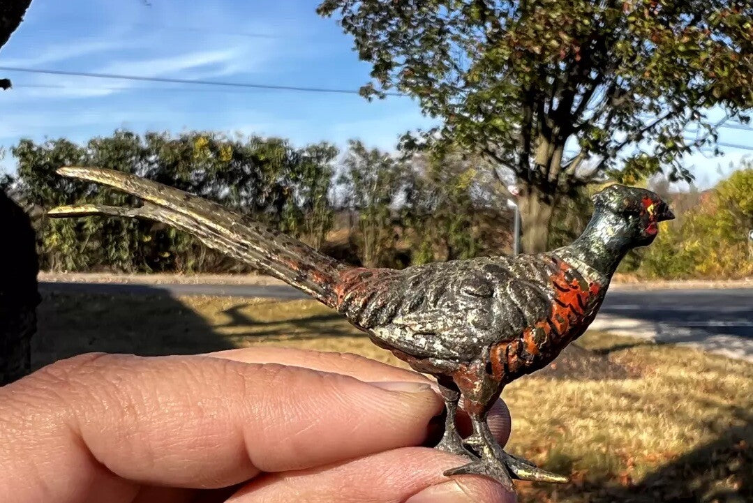 Antique Austrian Vienna Cold Painted Bronze Figure of Ring Neck Pheasant5