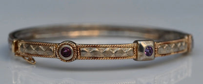 Elegant Hinged Bangle Textured Design & Amethyst Accent Stones 14k 925 Sterling4