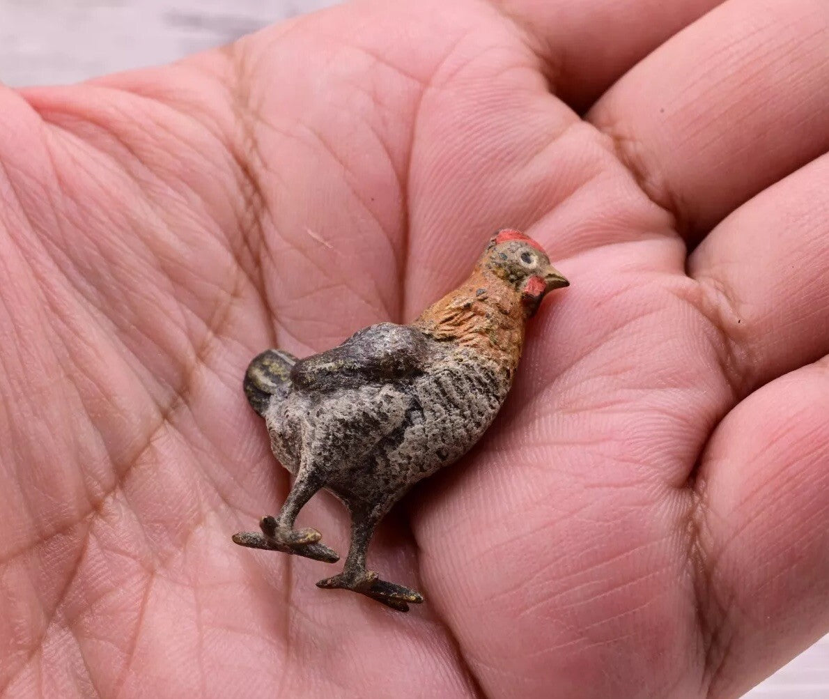 Lovely Old Antique Austrian Vienna Cold Painted Bronze Figure of Young Farm Hen5
