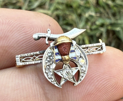 High Quality Antique 1900s Mason Masonic Egyptian Pharaoh 14k & Diamond Brooch3