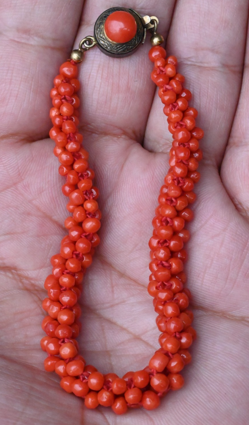 Antique Vibrant Natural Red Coral Beaded Bracelet with 800 Silver Clasp2