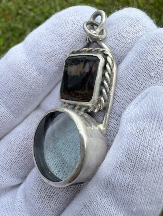 Signed MS Sterling Silver Southwest Jewelers Loupe W/ Moss Agate1