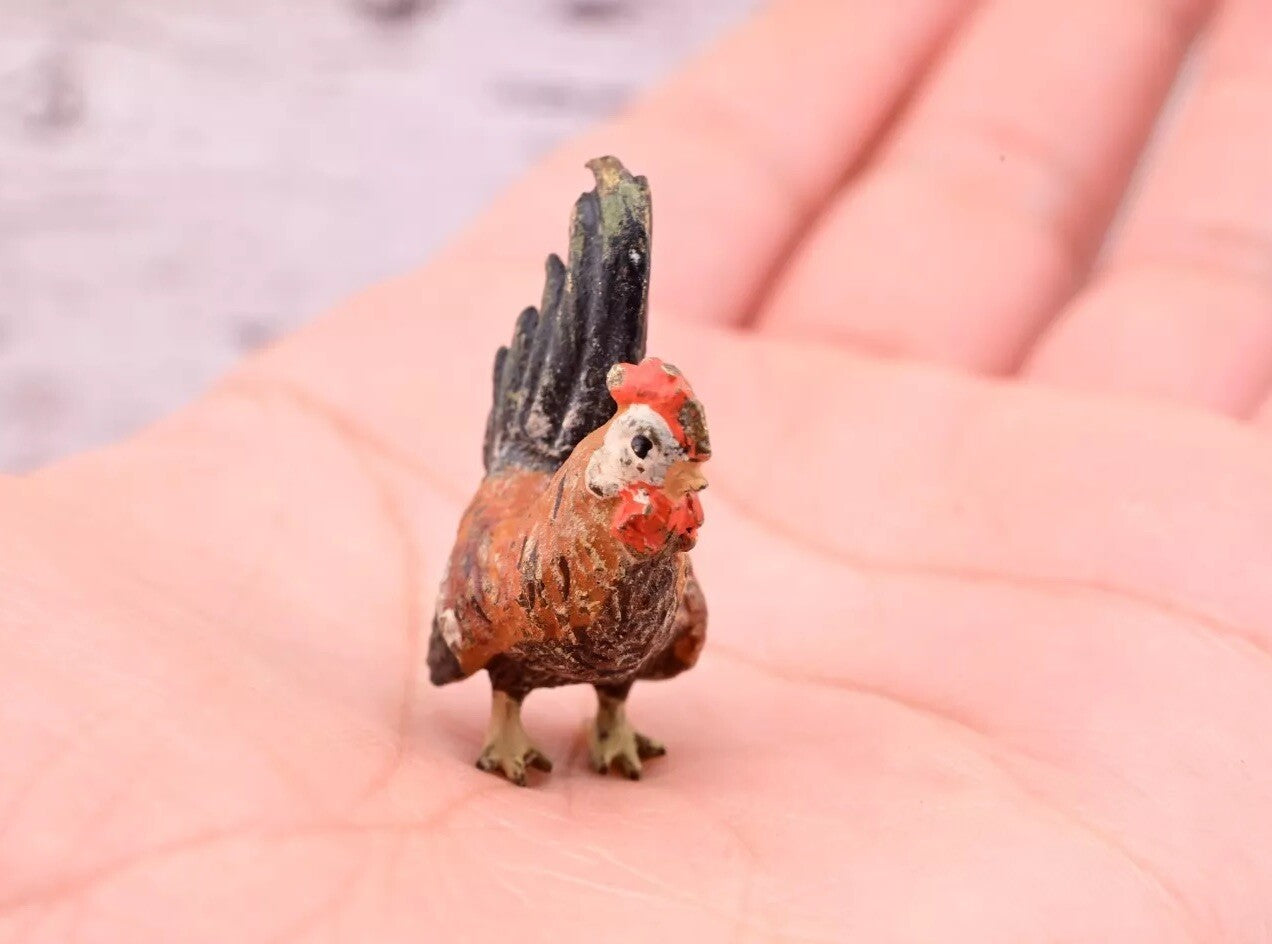 Original 1900s Antique Austrian Vienna Cold Painted Bronze of Tiny Rooster2