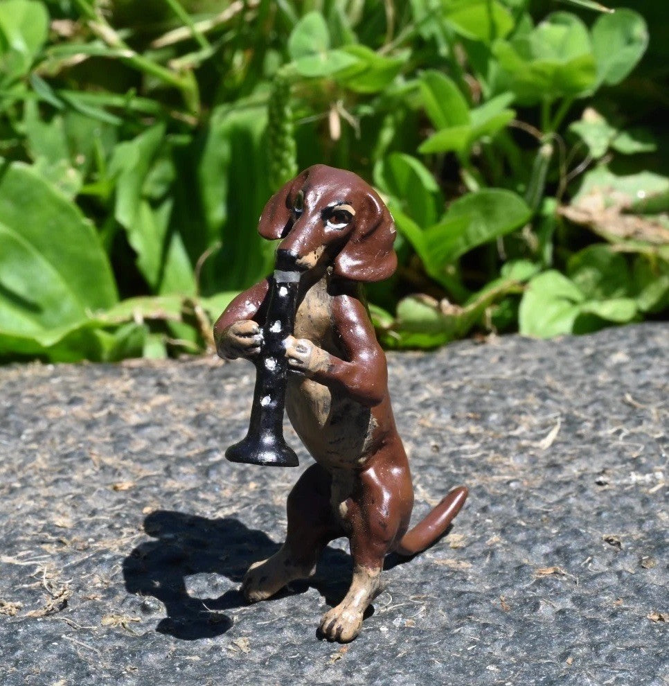 Original Vintage Austrian Vienna Cold Painted Bronze Dachshund Playing Clarinet0