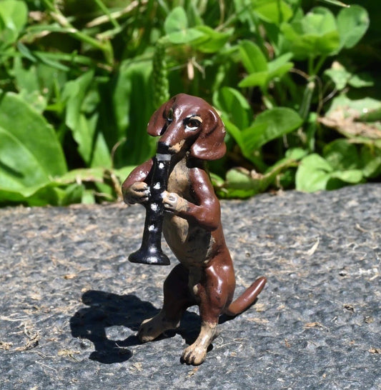 Original Vintage Austrian Vienna Cold Painted Bronze Dachshund Playing Clarinet0