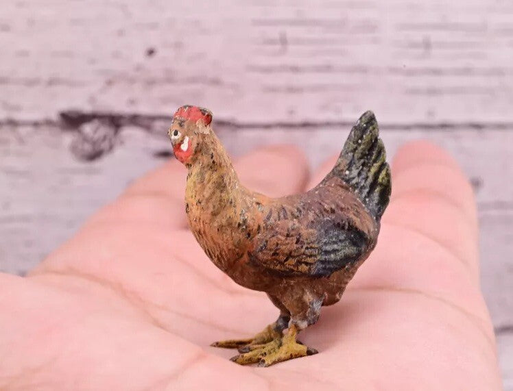Lovely Antique Austrian Vienna Cold Painted Bronze Figure of Brown Hen Chicken5