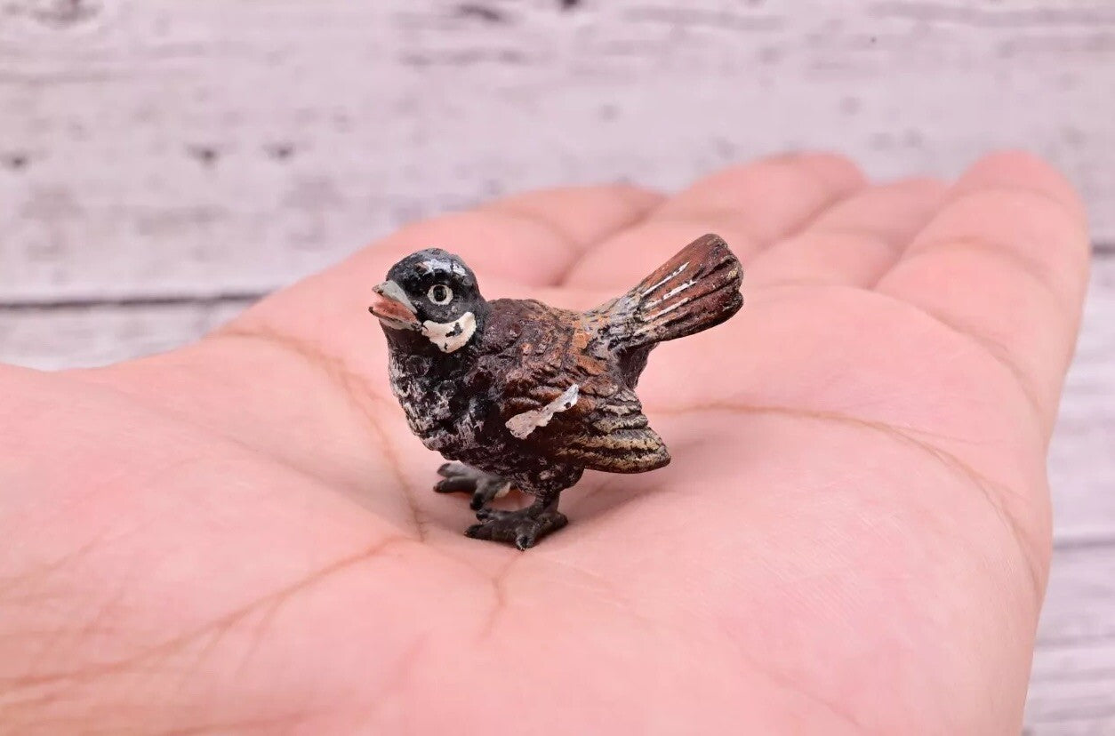Lovely Antique Austrian Vienna Cold Painted Bronze Figure of Sparrow Bird0
