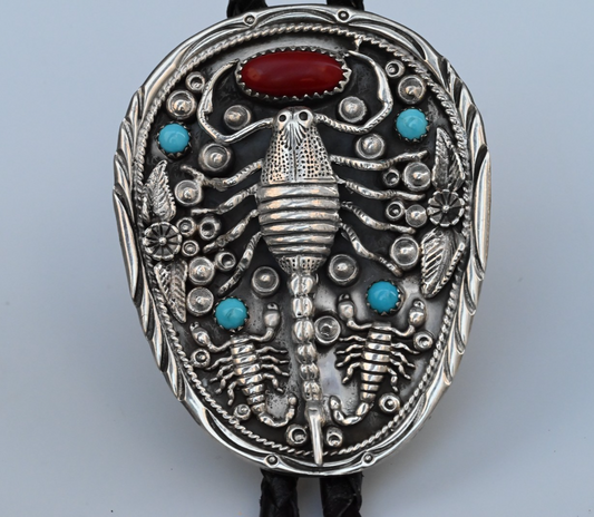 Southwestern Sterling Silver Bolo Tie Scorpion Motif by Kenny Ray McNeilly Jr0