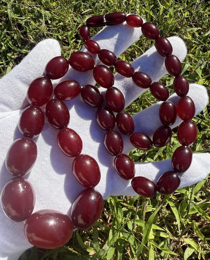 Antique Cherry Amber Beaded Necklace 90 Grams5