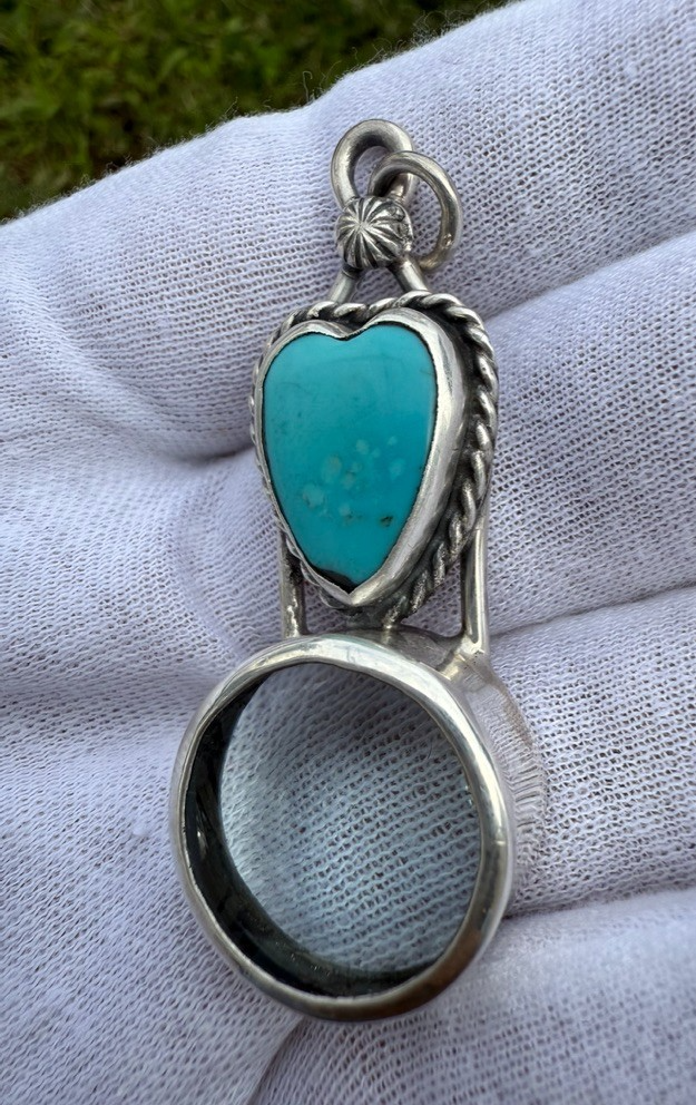 Signed MS Sterling Silver Southwest Jewelers Loupe W/ Heart Shaped Turquoise 1